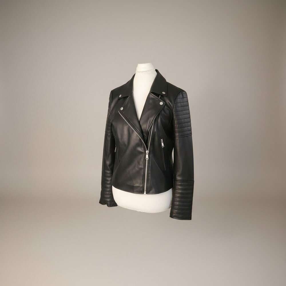 Bagatelle NYC Women’s Med Cropped Faux Leather Moto Jacket Black Soft